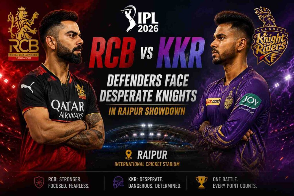 RCB vs KKR, IPL 2026: Defenders Face Desperate Knights in Raipur Showdown