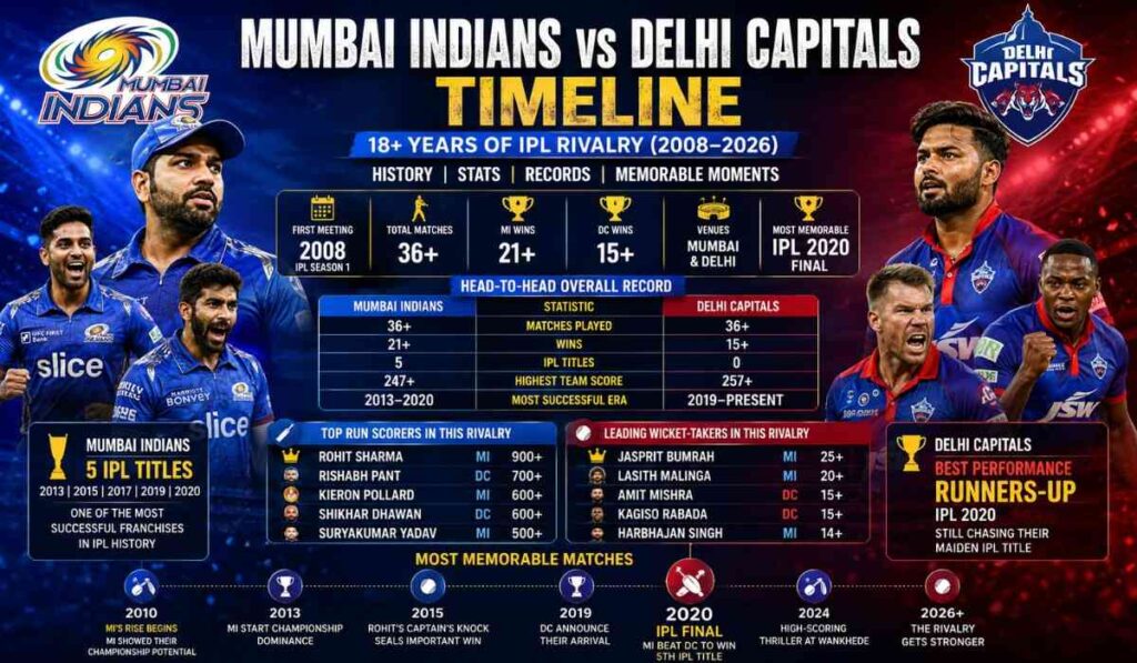 Mumbai Indians vs Delhi Capitals Timeline
