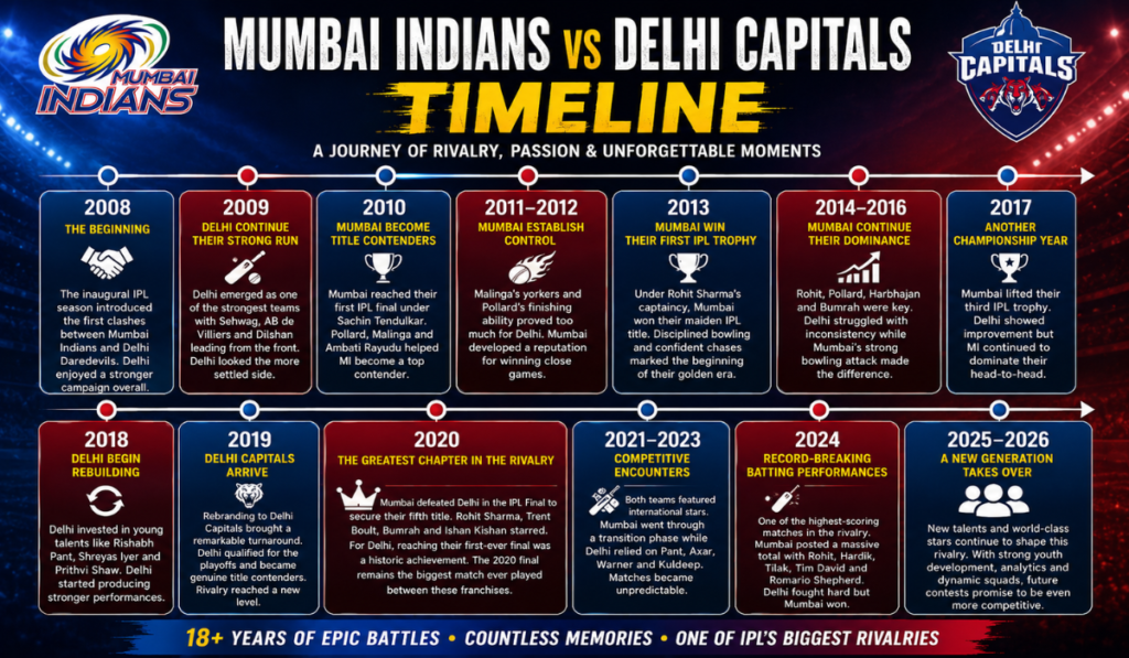 Mumbai Indians vs Delhi Capitals Timeline
