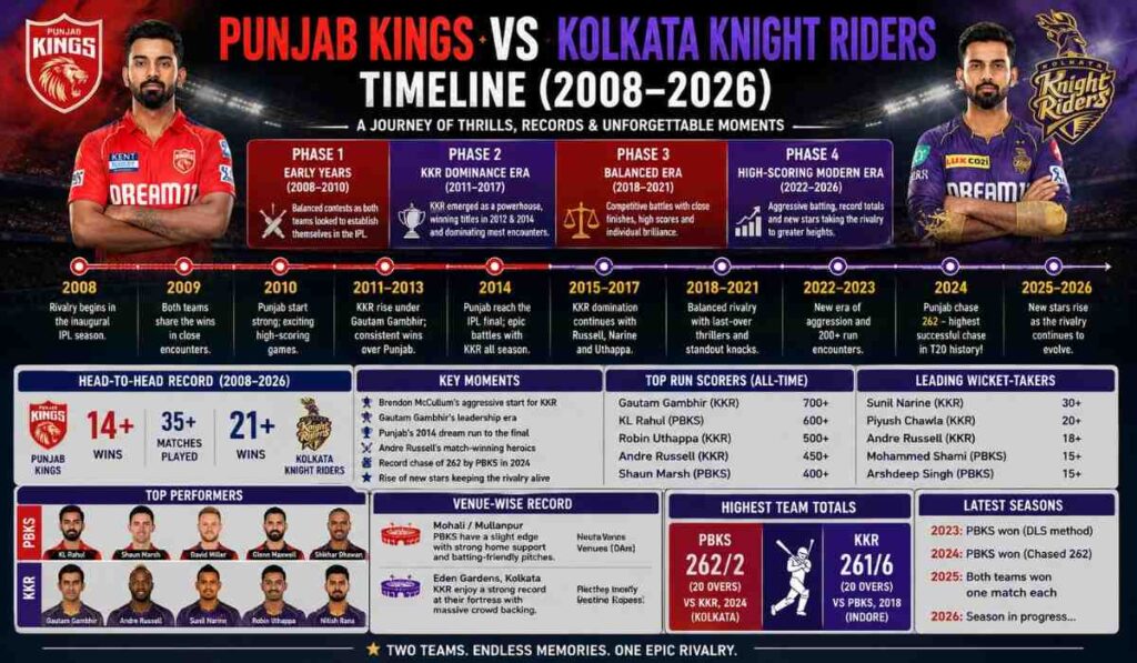Punjab Kings vs Kolkata Knight Riders Timeline