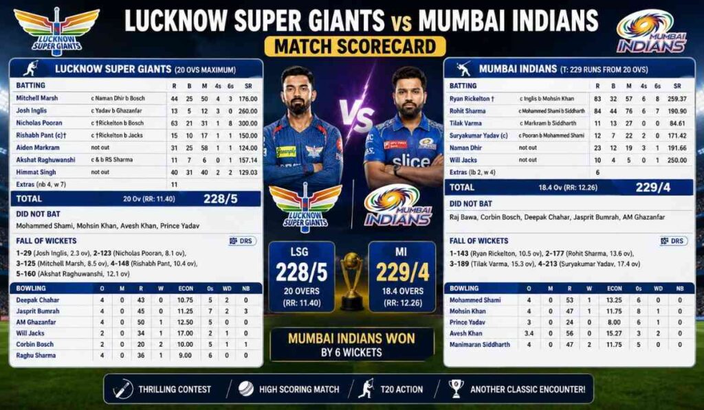 Lucknow Super Giants vs Mumbai Indians Match Scorecard